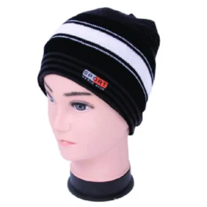 Clothing Accessories Line Pattern Beanie Black Only Assorted NQ8B