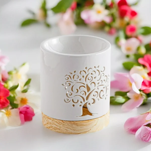 Ceramic Life Tree Fragrance Burner – Lacquered Ceramic Candle Holder Burner – Diffusion of Scented Waxes, Essential Oils – Decorative Gift Idea