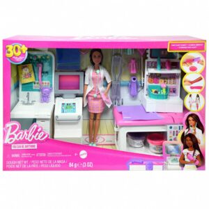Mattel DDC Barbie Fast Cast Clinic Playset, Brunette Doctor Doll 12" 30+ Play Pieces, 4 Play Areas