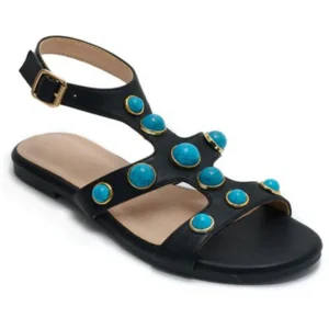 Women's Sandals Flat Gladiator Blue Stones Shoes NMMA
